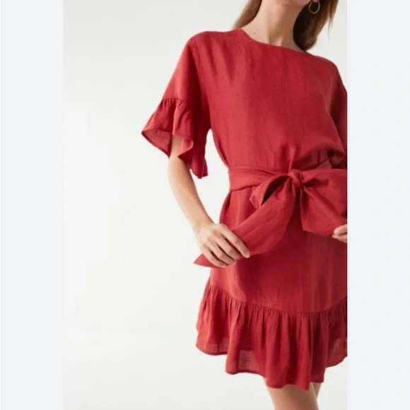 Urban Outfitters Ruffle Mini Dress | Red Dress | Size Medium - Picture 3 of 9